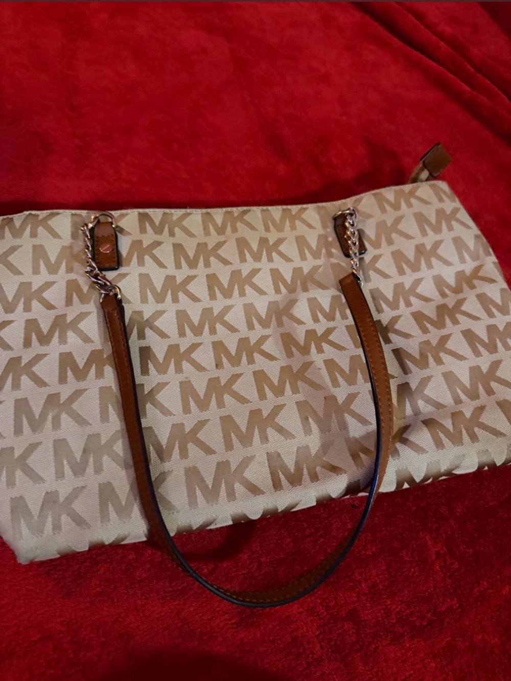 Michael Kors Beige & Brown MK Signature Tote